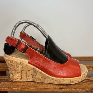 Crocs Red Leather Slingback Wedge Shoes Women’s Size 8